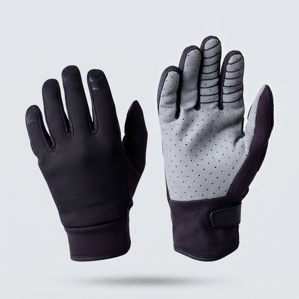 Pair of motocross gloves with printed backhand and velcro cuff
